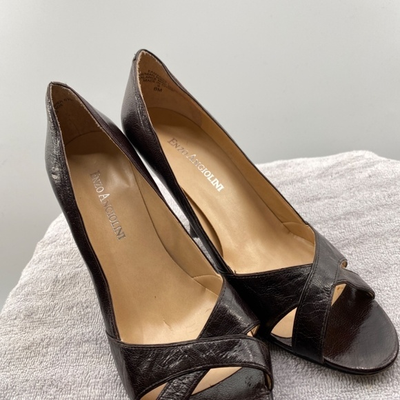 ENZO Angiolini Shoes Women's 6 M Peep Toe Heels Dark Burgundy Patented Leather - Picture 5 of 14